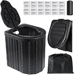 Banheiro de acampamento, vaso sanitário portátil para adultos, vaso sanitário de acampamento com bolsa, penico de viagem para acampamento, caminhada, viagem, carro, barraca, caminhoneiros (preto - 40