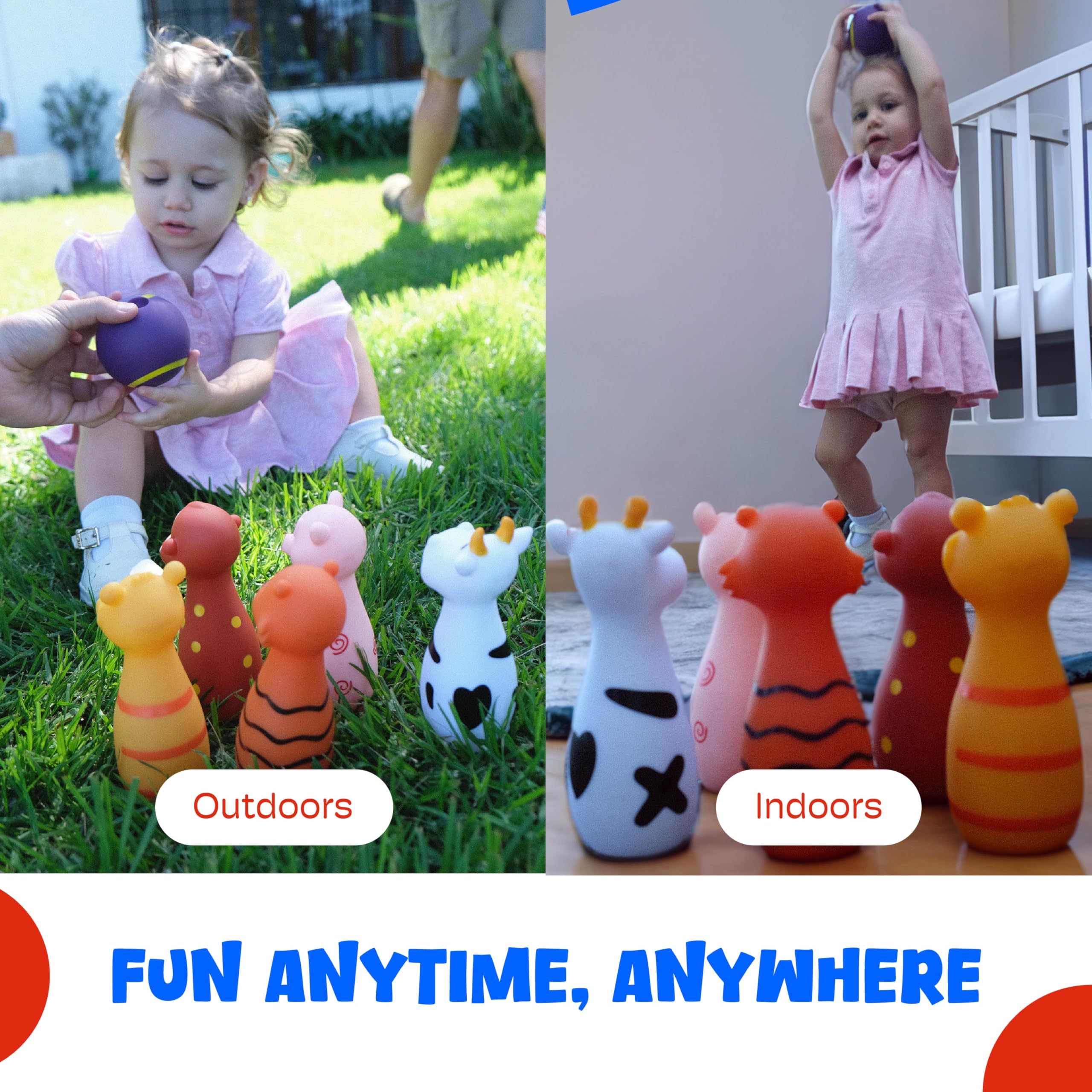 ActiveJoy - Toddler Bowling Set - Bowling Games for Kids Indoor - Real Animal Toy, 5 pins, 1 Ball for Family - 0-2 Years Old - Image 6