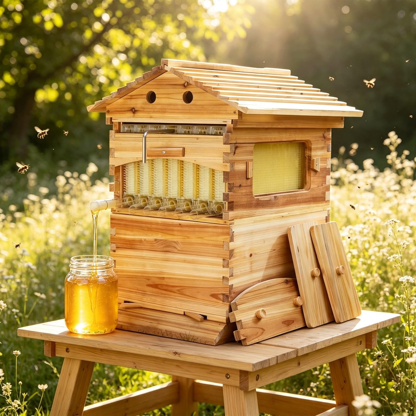 Selbstfließende Bienenbeute, Tannenholz Beute mit Honigernte System