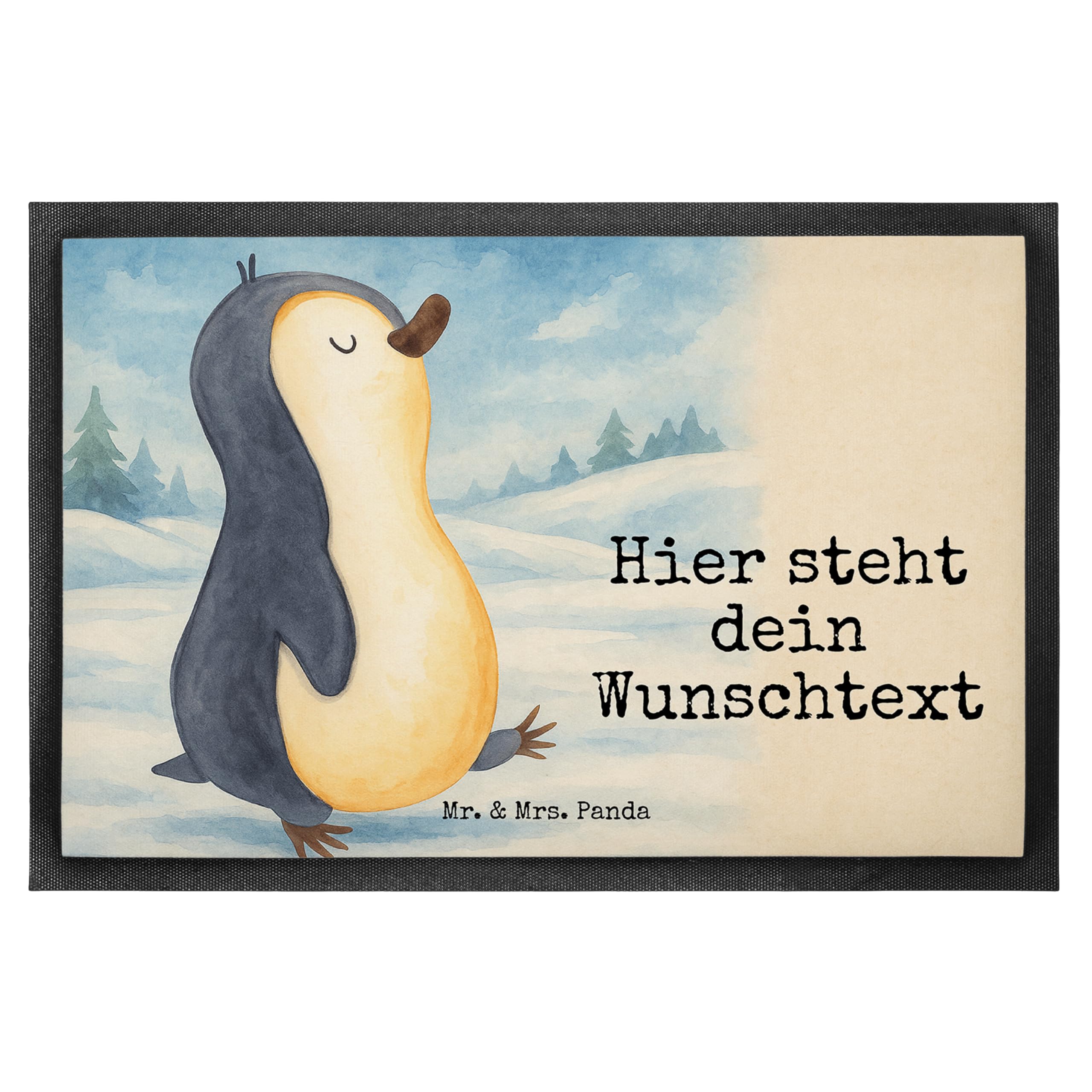 Mr. & Mrs. Panda Personalisierte Fussmatte Pinguin marschieren Design 60 x 90 cm - Geschenk, Bruder, Schmutzfangmatte personalisiert, Pinguine, Fußmatte, Aufstehen, Spazieren, personalisierbar