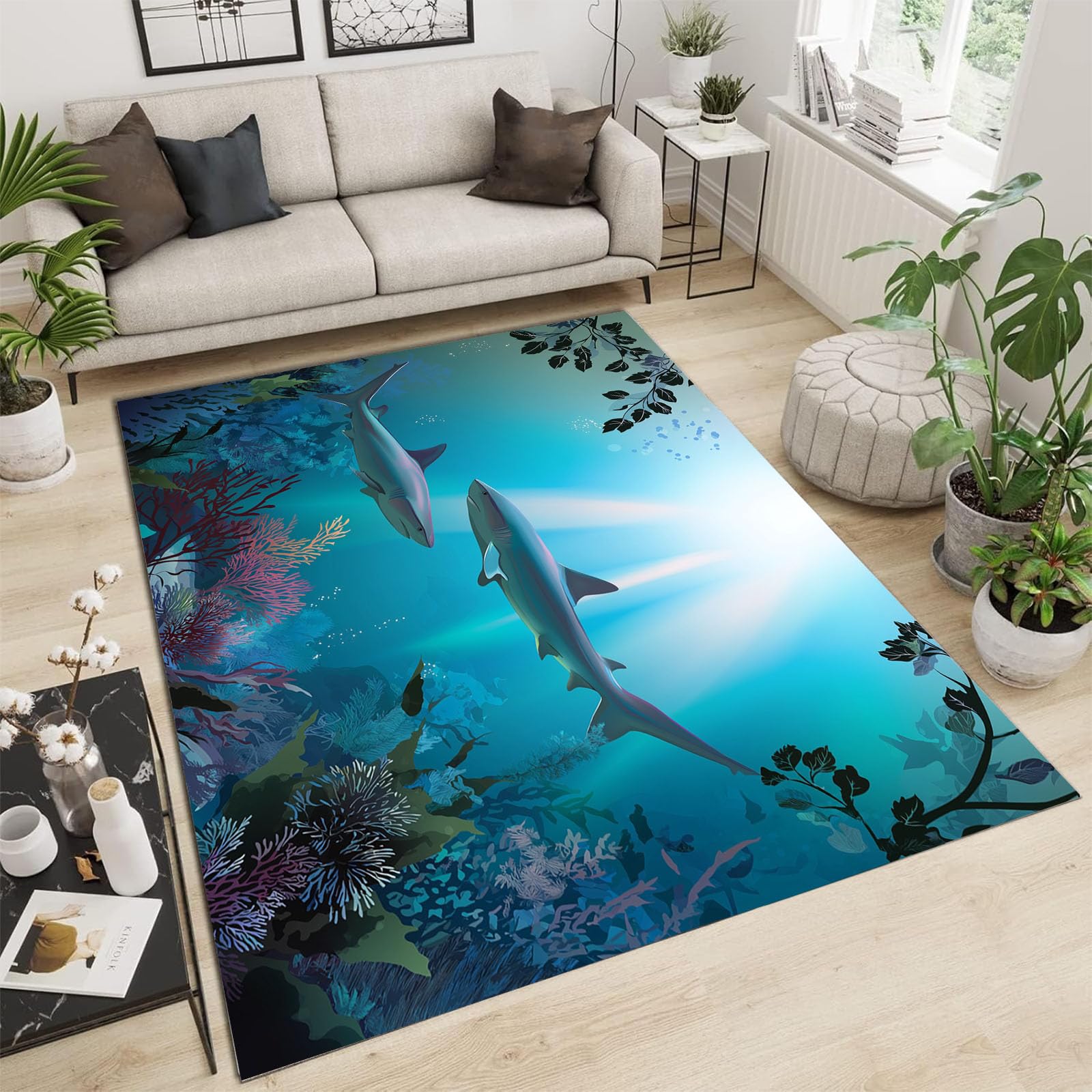Tapis poils courts océan bleu ciel 90x150cm lavable en machine pour le salon et la chambre