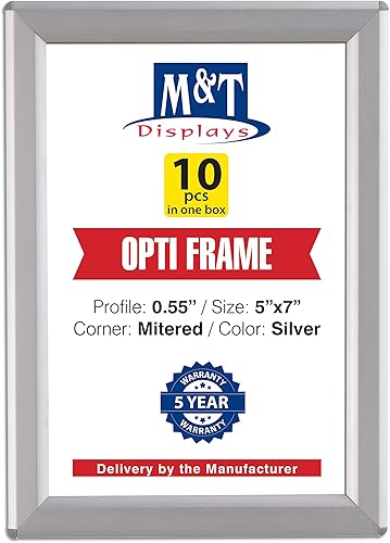 Miniatura 9 de M&T Displays Opti Snap - Marco para póster de 5 x 7 pulgadas, color plateado, perfil de aluminio de 0.55 pulgadas, carga frontal, montaje en pared