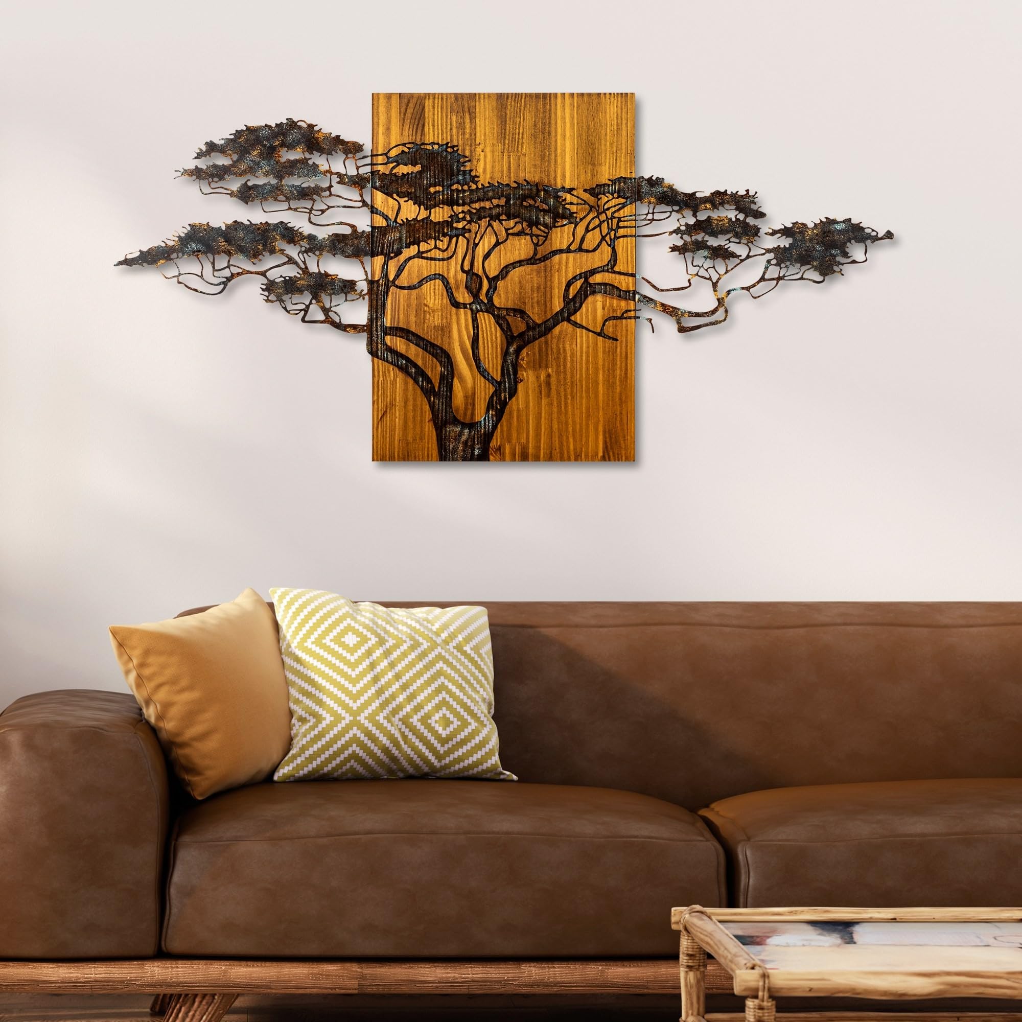 Wallity Accesorios de pared de madera pintados a mano, 144 x 70 x 3 cm, 100% madera maciza (3 cm) y metal (1,5 mm), diseño único con variaciones naturales