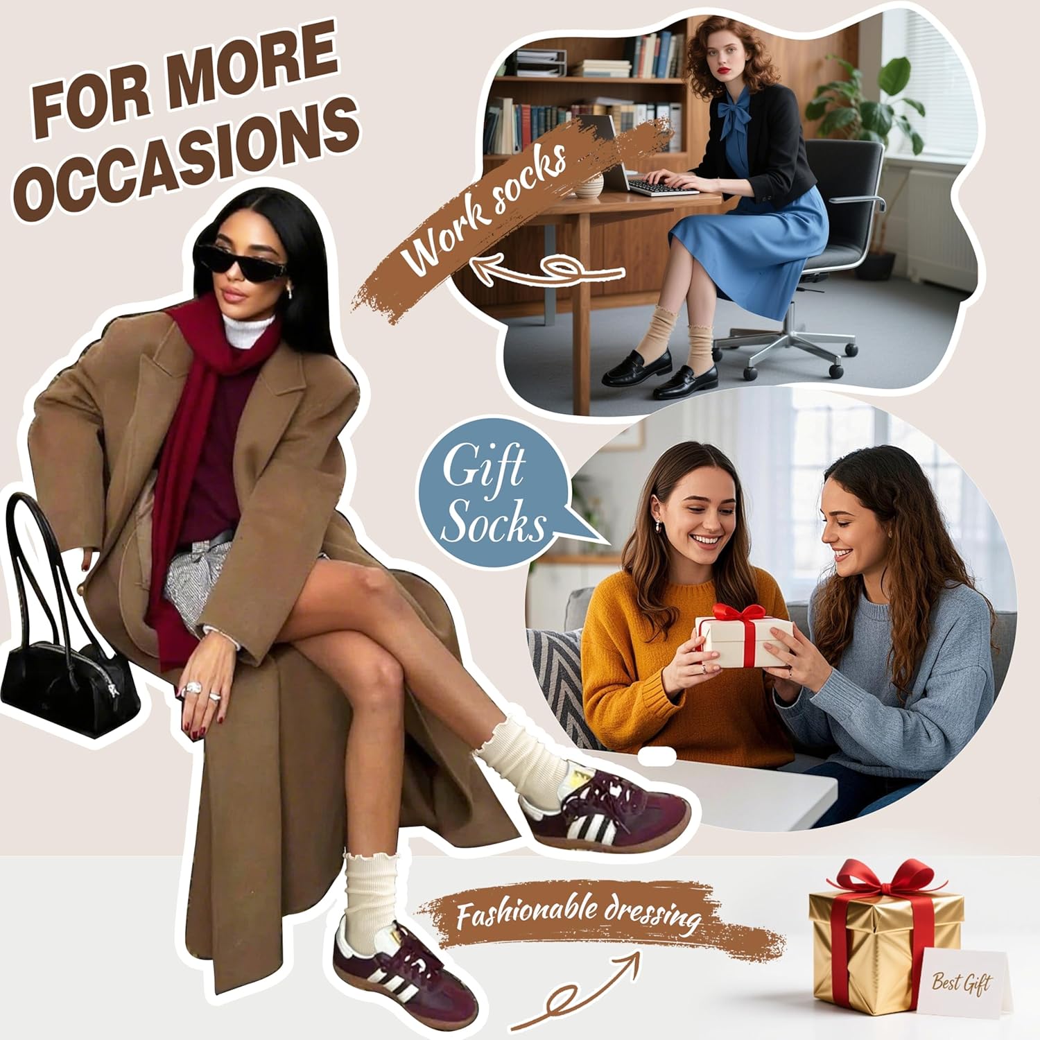 Thin Merino Wool Ruffle Boot Socks Warm Winter Cozy Frilly Soft Casual Breathable Socks for Womens 5 Pairs - Image 6