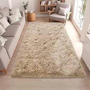 Beige Rugs for Bedroom 5x7 ft - Ultra Soft Faux Fur Area Rug - Plush Non-Slip Shaggy Carpet for Living Room, Cozy Fluffy Rug for Kids Boys Girls Dorm Nursery Room, High Pile Floor Carpet