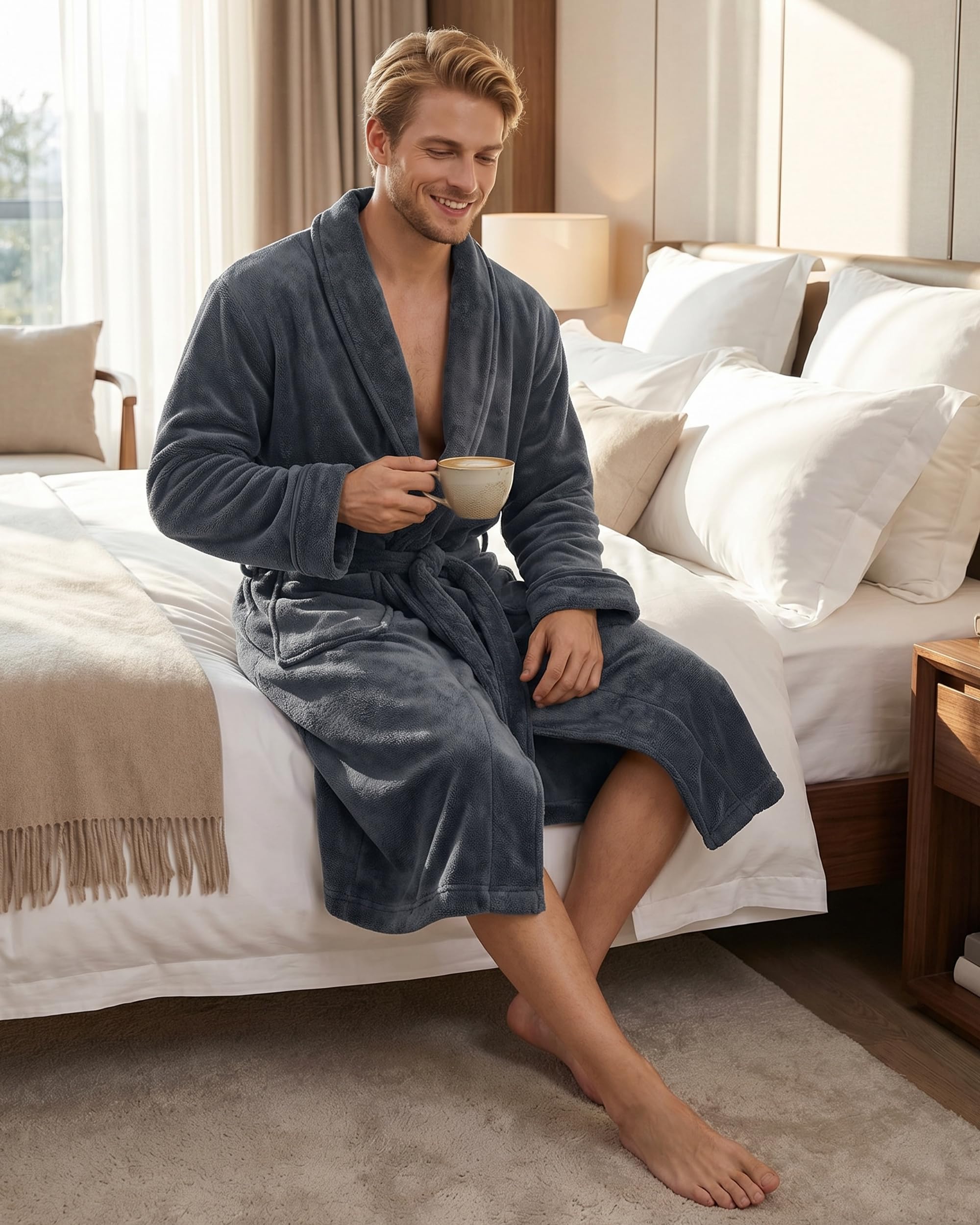 NY Threads Bata de hombre con cuello chal, ropa de dormir suave