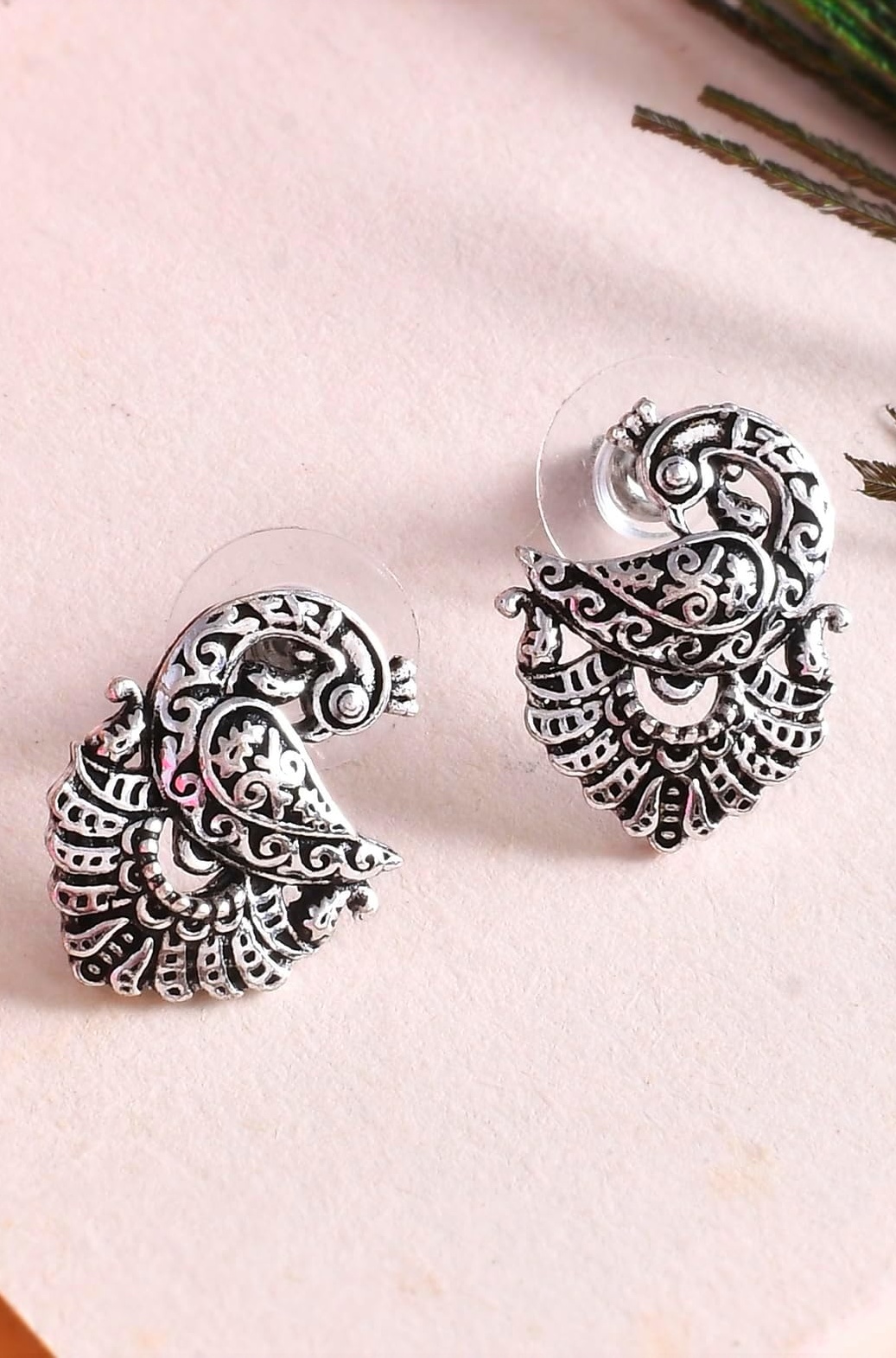 Morni Mayuri Oxidised Stud Earrings For Women Traditional Everyday Ethnic Jewellery Party Oxidized Silver Earrings Gift For Women