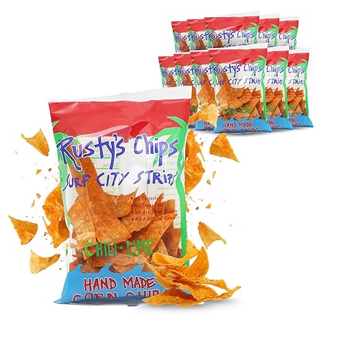 Rusty's Chips - Chips de maíz crujientes saludables hechos a mano con chile y lima, sin conservantes - Snacks sin gluten, sin transgrasas, sin OMG,