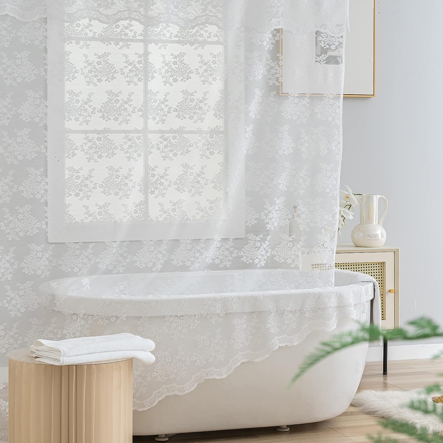 Extra Long White Lace Shower Curtain With Attached Valance 84 | Desertcart  Seychelles, image size:1500x1500