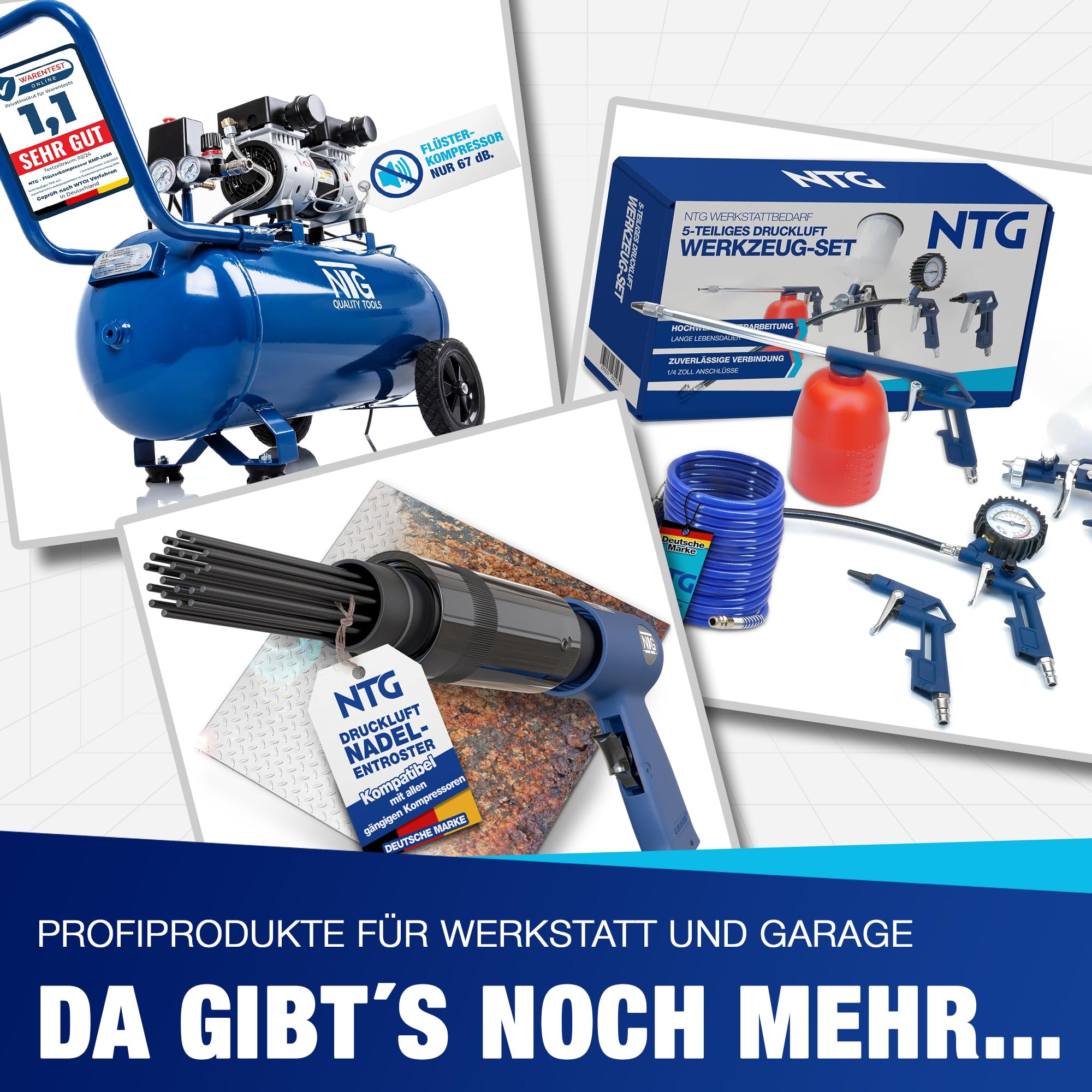 NTG Druckluft Nagler Nagelpistole Komplettset 1,1 kg 100 Stück Magazin 16-40 mm Tacker Klammergerät
