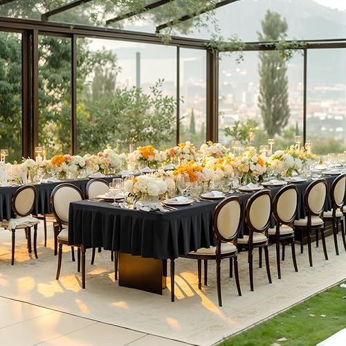 Miniatura 3 de Paquete de 1 mantel de elastano negro para mesa rectangular de 6 pies, mantel elástico sin arrugas, mantel ajustable de una pieza con falda plisada