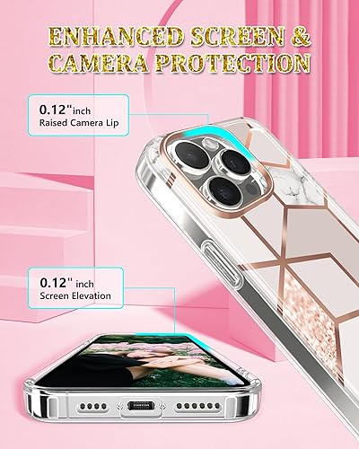 Miniatura 4 de JAHOLAN Funda diseñada para iPhone 15 Pro Max con purpurina brillante, protección de mármol, a prueba de golpes, delgada, protección contra caídas,