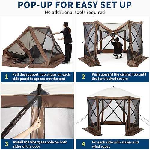 Miniatura 5 de GarveeLife Tienda de campaña desplegable de 6 lados de 11.5 x 11.5 pies, tienda de campaña impermeable con protección UV, toldo portátil para