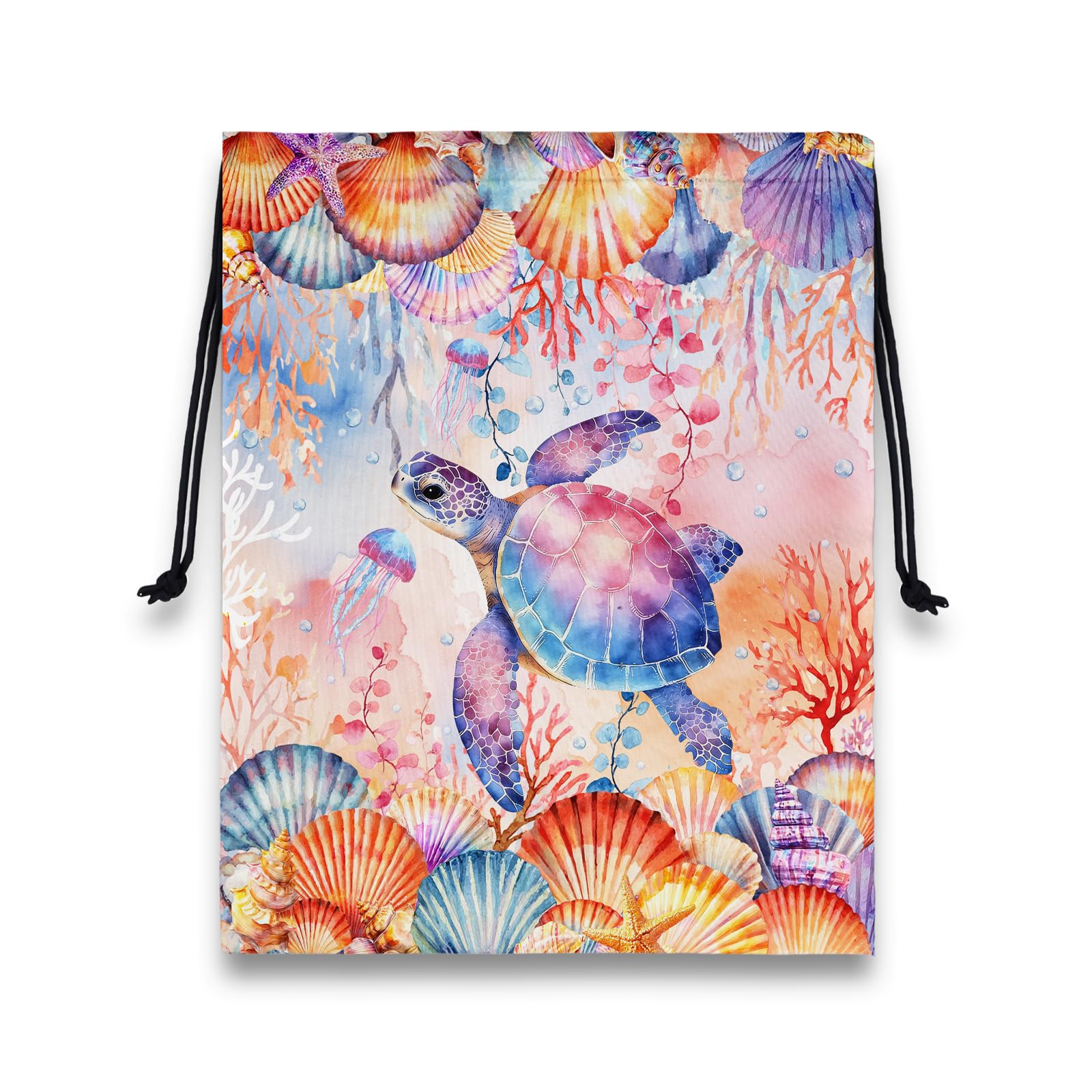 Grip Bag for Gymnast Sea Turtle Seashell Coral Beach Drawstring Bag for Party