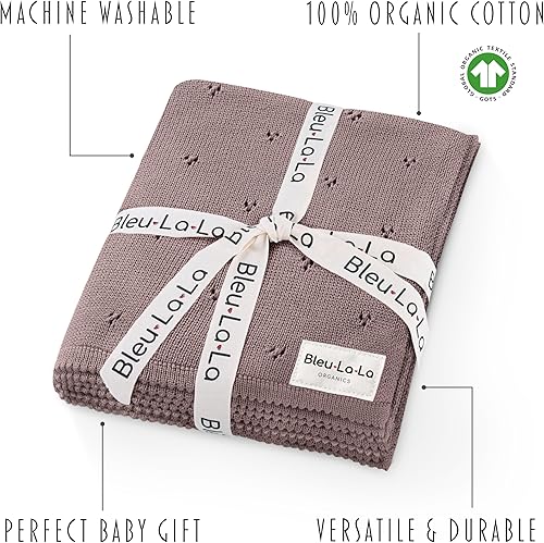 Miniatura 3 de Bleu La La Manta orgánica Pointelle para niñas, 100% algodón orgánico de lujo, tejido de algodón suave, cálida y acogedora, manta para cuna, para