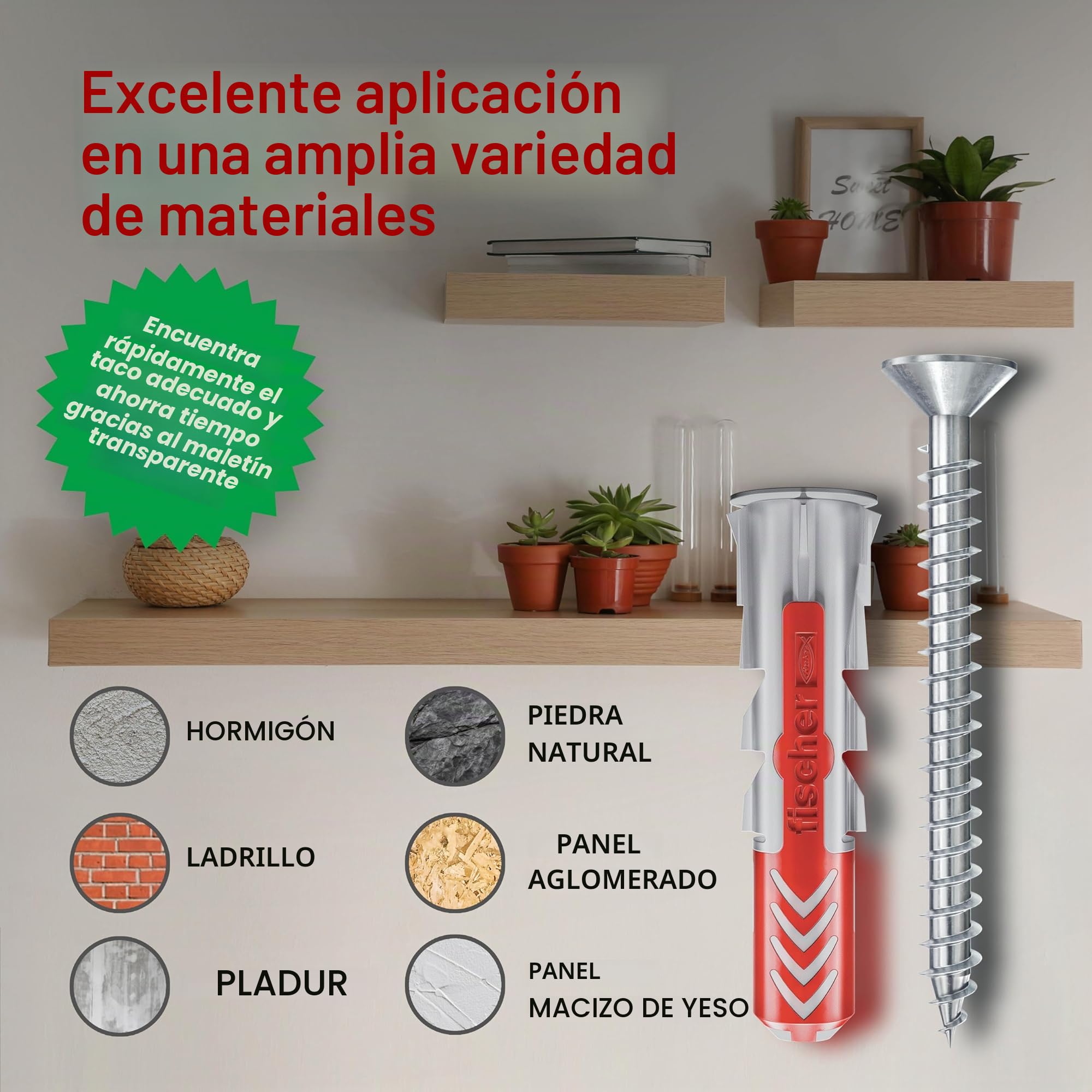 Fischer PowerBox 564282 - Tacos DuoPower con tornillos y ganchos, para pared completa, perforados y cartón yeso, 360 unidades en total, 180 unidades