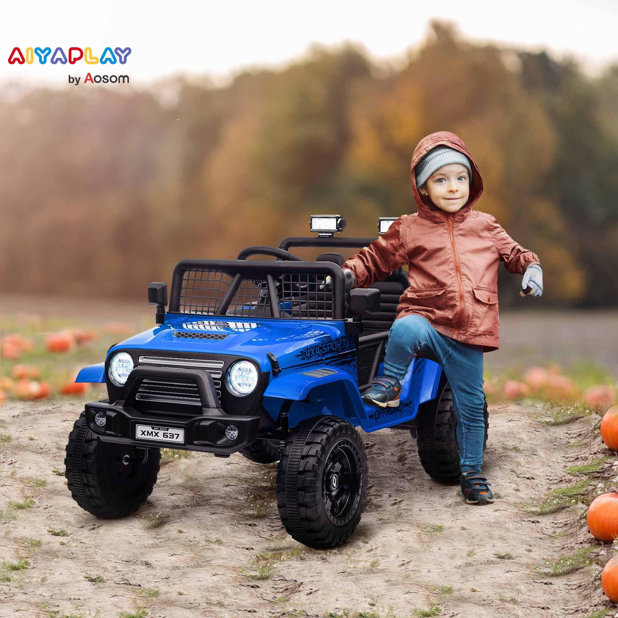 AIYAPLAY Kinder Elektroauto 12 V mit 2,4G Fernbedienung für 3-6 Jahre Blau | 3-5 km/h, Stoßdämp, Elektrisches Kinderfahrzeug, Musik, Suchscheinwerfer, Scheinwerfer, Hupe, MP3, Elektro Auto