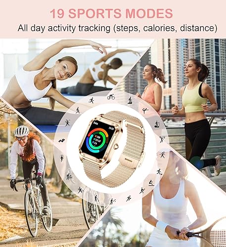Miniatura 4 de Reloj inteligente (respuestahacer llamadas), relojes inteligentes de 1.6 pulgadas para mujeres con podómetro, frecuencia cardíaca, BP SpO2, monitor