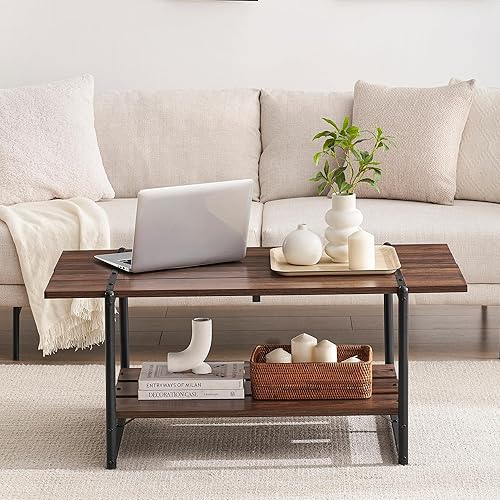 Miniatura 5 de Mesa auxiliar para sala de estar, mesas de sala de estar de 2 niveles, mesa de centro moderna para sala de estar, mesa de centro de madera