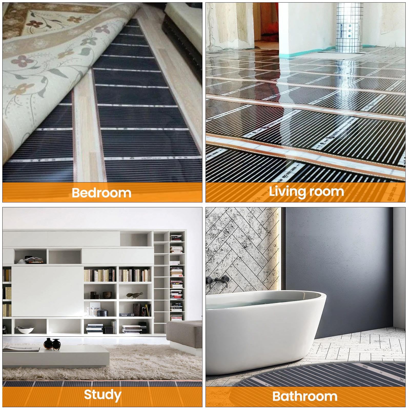 Pellicola riscaldante a infrarossi per riscaldamento a pavimento elettrico, larghezza 100 cm e lunghezza 300 cm, 220 W/m², 1,5 m² - Riscaldamentos efficiente ed economico per riscaldamento a pavimento