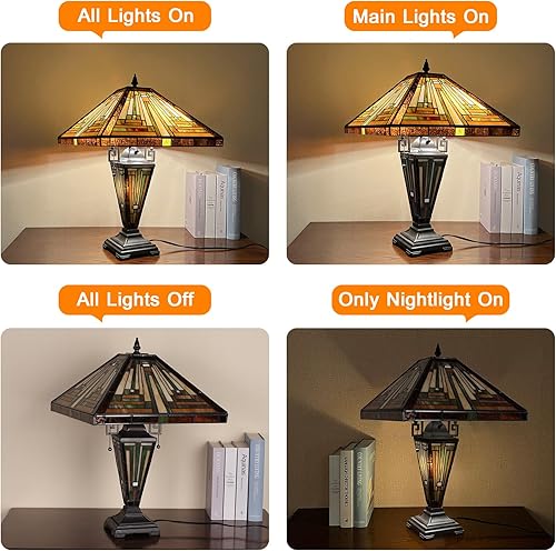 Miniatura 7 de Capulina Tiffany - Lámpara de mesa grande de 3 luces con luz nocturna, diseño rústico misión vintage, para el hogar, sala de estar, dormitorio