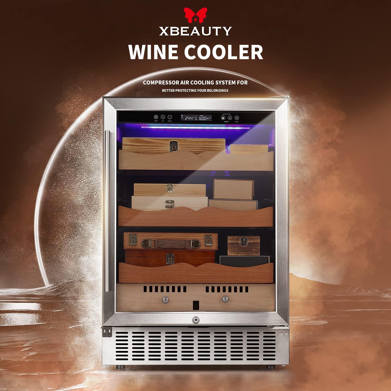 Xbeauty Electric Cooler with 3 in 1 Controls for Moisturizing, Cooling & Heating,and Built-in Spanish Cedar Wood Shelves,Wine Cooler Under Counter