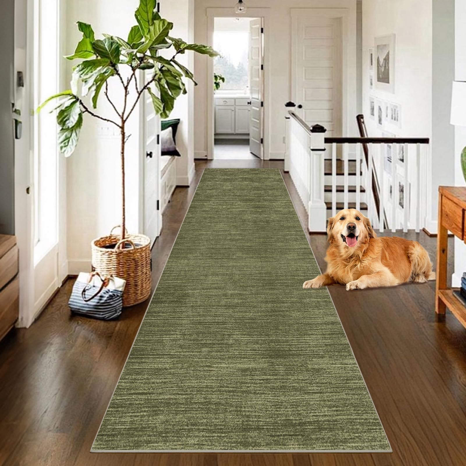 Lungo Tappeto da Cucina Tappeto Passatoia per Corridoio Largo Tappeti Runner Antiscivolo e Lavabile Tappetino Passatoia Tappeto Ingresso per Corridoio Entrata, Verde, 70 x 250 cm