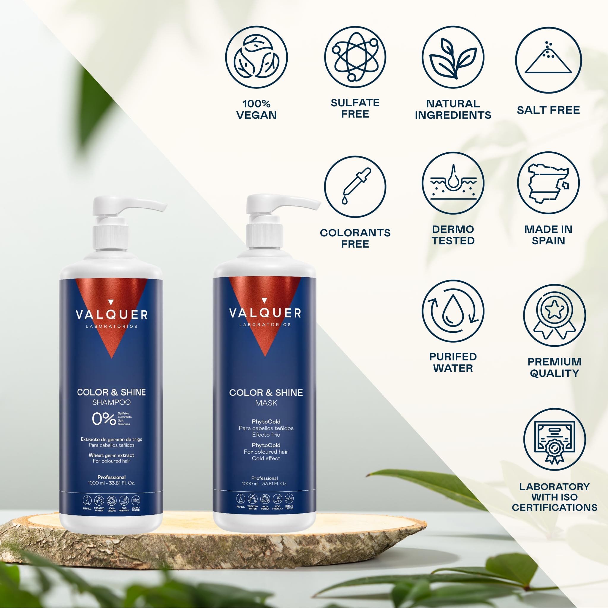 Valquer Professional Pack Shampoo + Maschera Effetto Ghiaccio per Colore e Lucentezza Senza Sale, Senza Siliconi, Senza Parabeni e Senza Solfati Capelli Colorati - 2L