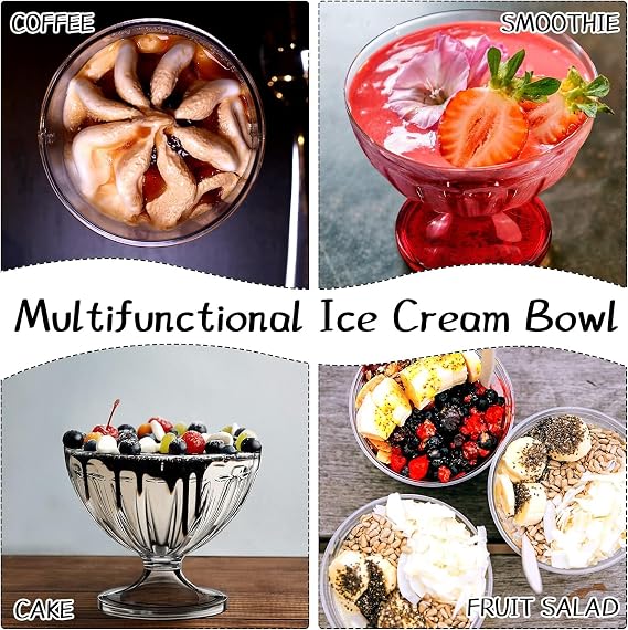 Acrylic Ice Cream Bowls, 8.5 oz Clear Dessert Cups Colorful Plastic Ice Cream Cups for Sundae Salad Dessert Cocktail Holiday Party (4 Pack)