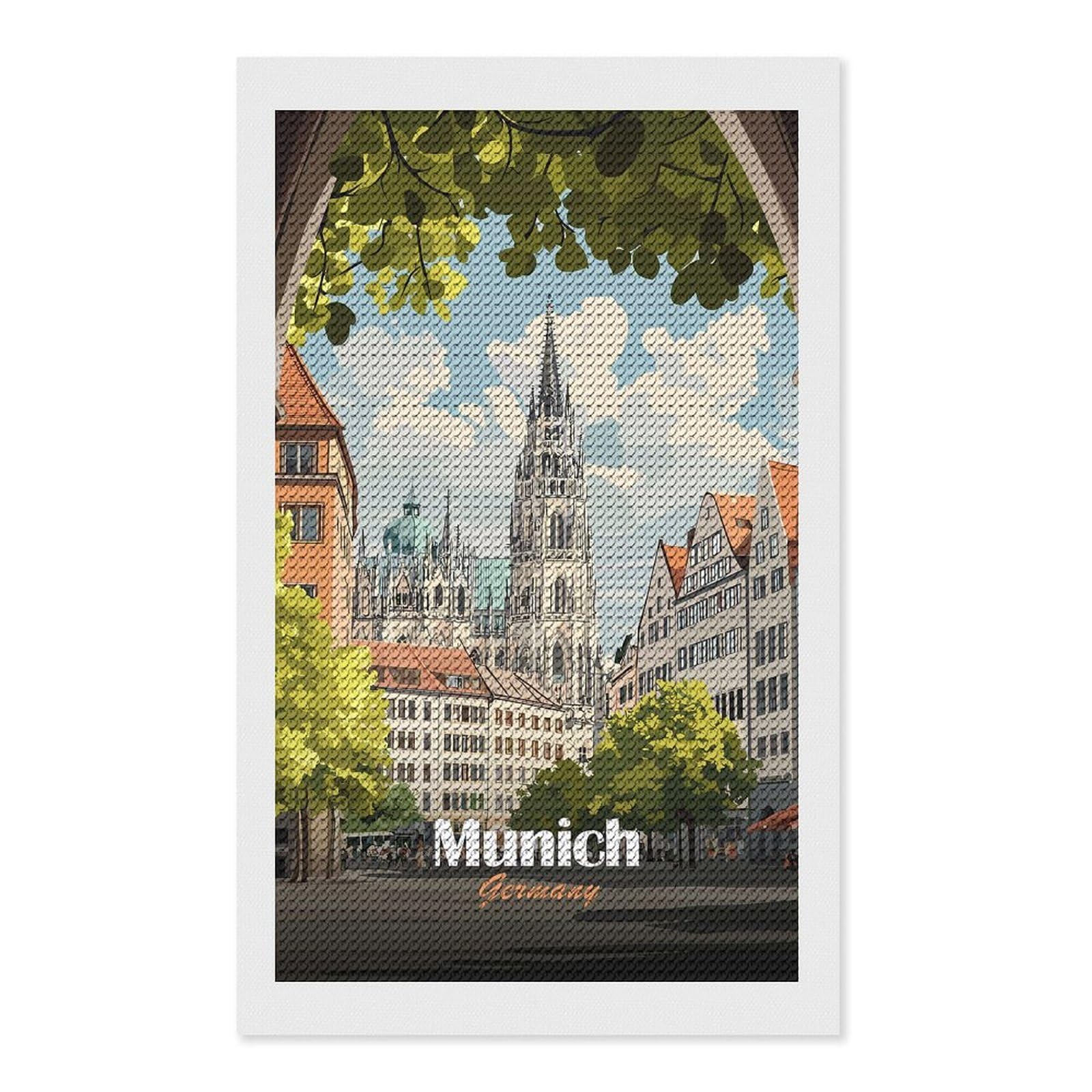 Junmoney Munich, Germany Travel Diamond Art Canvas 12"x20", for Adults, Pleasing Wall Art Project, Modern Decor, Gift Idea, Nice Detail and Sparkle
