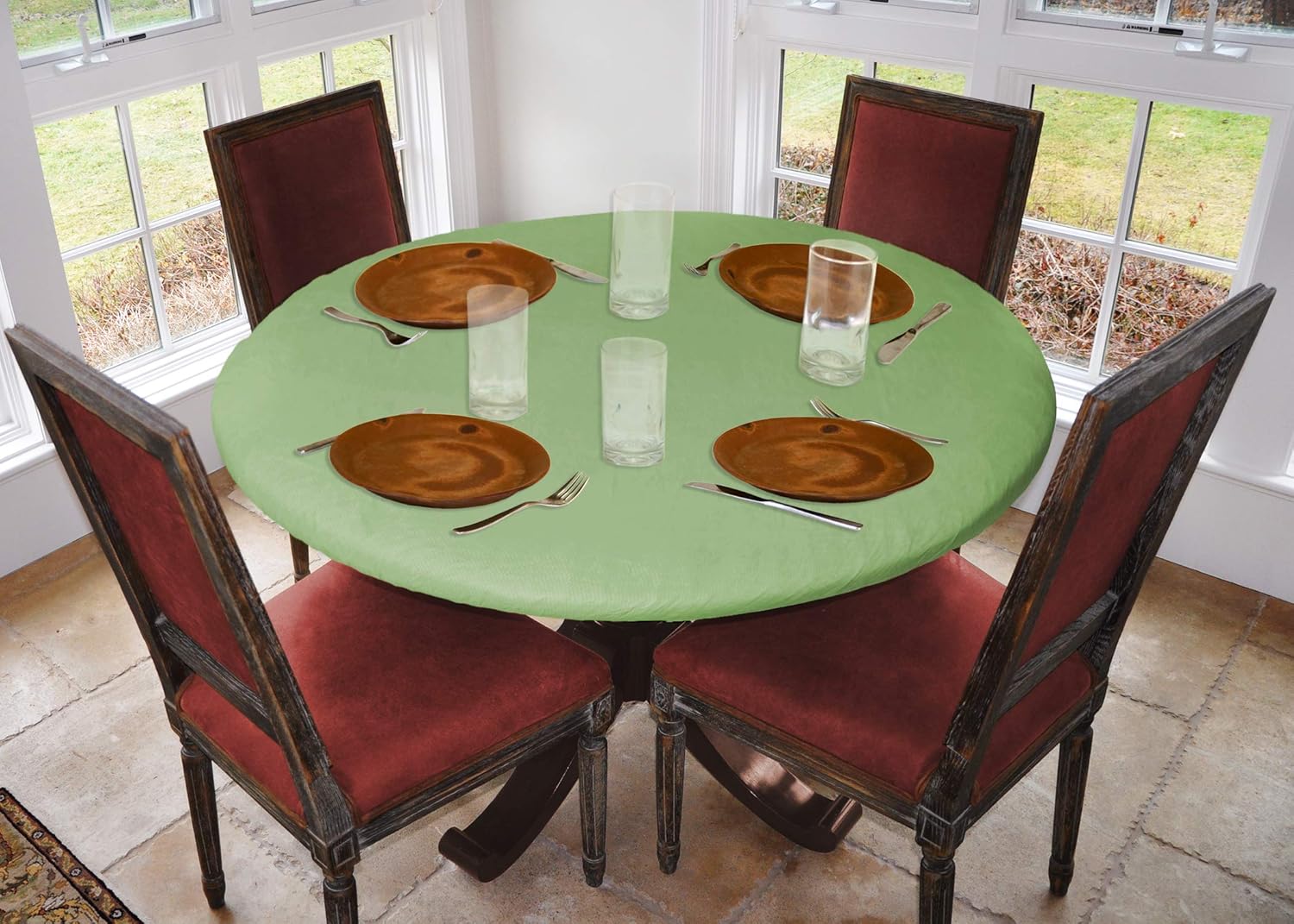 Buy 1 get 1 LAMINET Elastic Fitted Table Cover - Basketweave (Green) - Large Round - Fits Tables up to 45-56” Diameter Get Cheap Price LAMINET Elastic Fitted Table Cover - Basketweave (Green) - Large Round - Fits Tables up to 45-56” Diameter