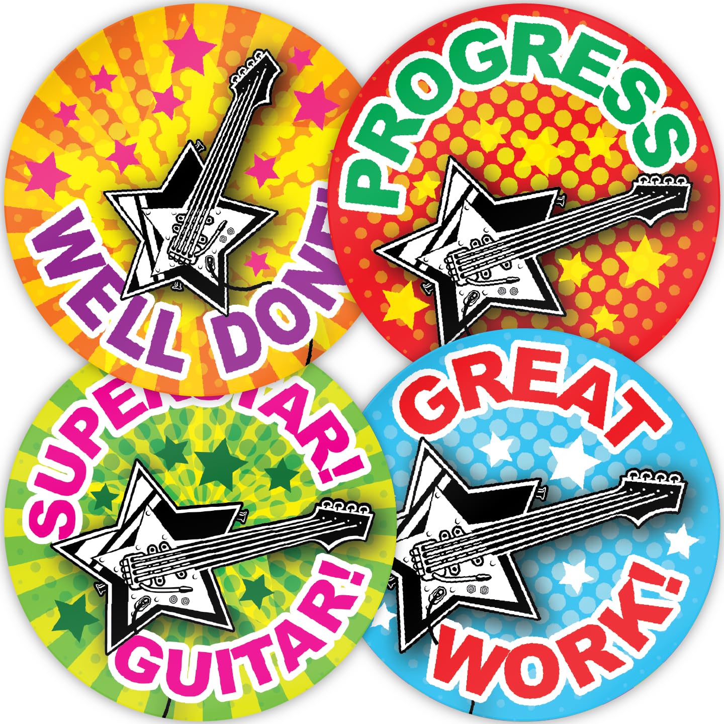Stone Melon Rainbow School Reward Stickers 144 Guitar Star Well Done Stickers 30Mm Round Awards Parents Children Kids Guitarist Music Lessons Music Teacher Rewards Guitar Hero