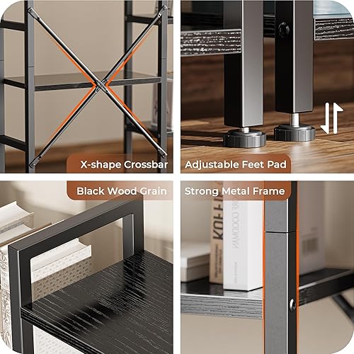 Miniatura 38 de SUPERJARE Estantería triple de 4 niveles, estantería con 11 estantes abiertos, estante ancho para el hogar y la oficina, color gris Negro -,Marrón