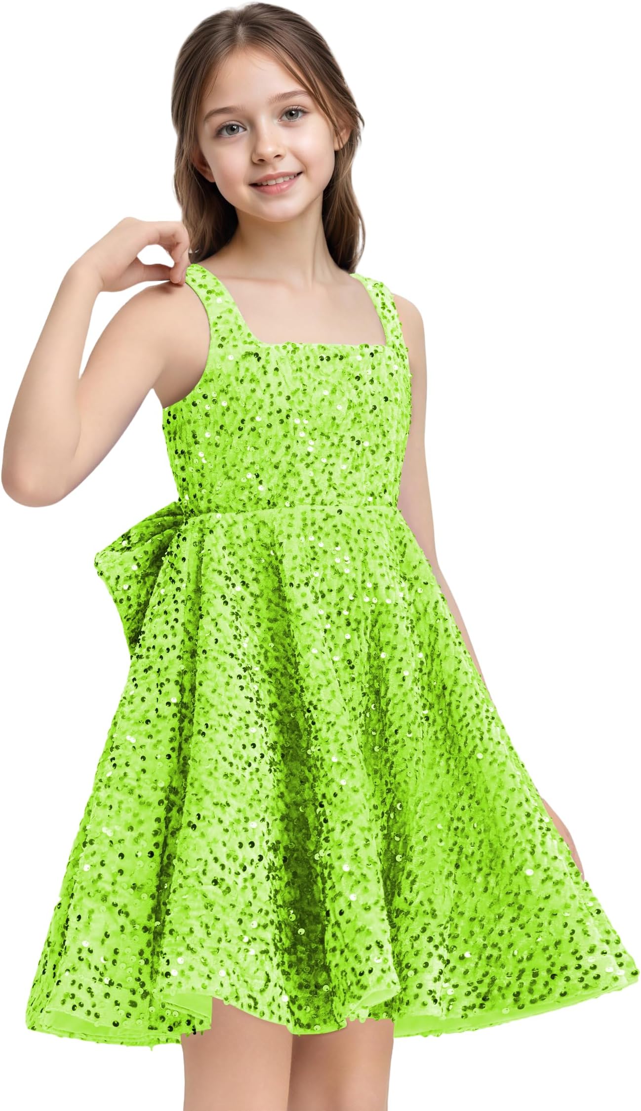 Sequins Flower Girl Dresses Short - Square Neck Princess Pageant Dress Kids A Line Communion Formal Party Gown