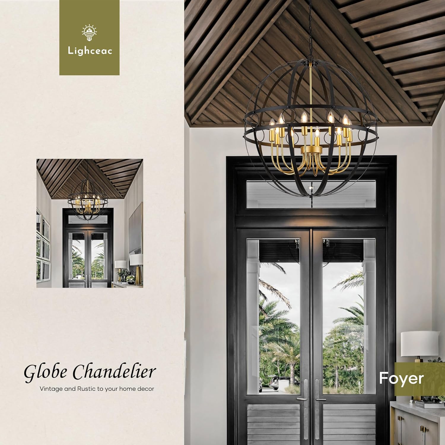 Modern Black and Gold Chandelier for Dining Room 29.7“ Industrial Vintage Globe Chandelier 10-Light for Foyer Farmhouse Rustic Pendant Ceiling Light Fixture for Living Room Entryway Stairway
