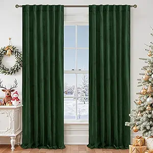 LAMIT Velvet 90 Inch Curtains for Living Room, Emerald Green Thermal Insulated Room Darkening Drapes Noise Reducing Back Tab and Rod Pocket Christmas Panels for Bedroom, Set of 2 Panels, 52 x 90 Inch