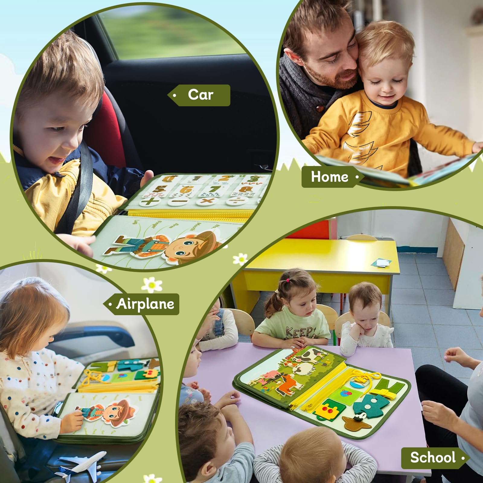 Inglés Busy Board Juguetes Montessori 2 3 4 Años, 10 en 1 Sensorial Montessori Juguetes Motoras Finas, Juegos Educativos de Aprendizaje Regalos Niños Niñas Cumpleaños Navidad