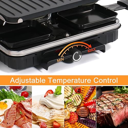 Miniatura 5 de Raclette Grill - Parrilla eléctrica sin humo, parrilla coreana para barbacoa, 2 en 1, antiadherente con 8 bandejas de queso Raclette, control de