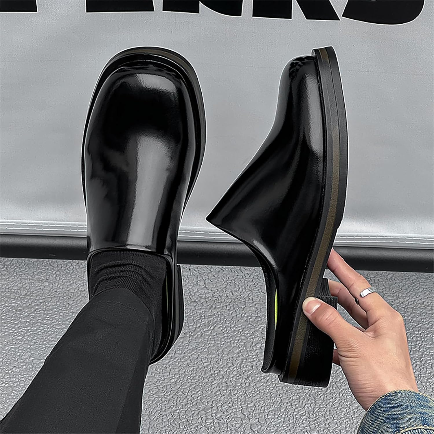 Men's Patent Leather Slip-On Mules & Clogs Comfortable Breathable Backless Loafers Casual Soft Sole Potato Shoes House Slippers
