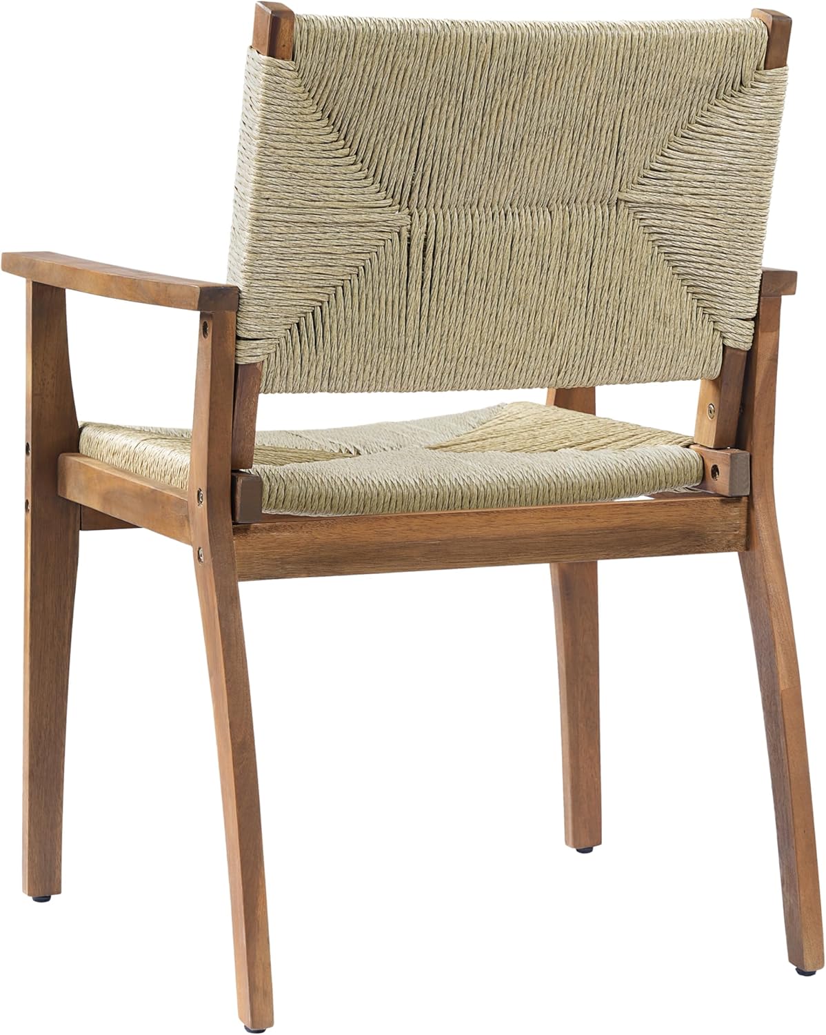 Merax 2 Set Durable Outdoor Dining Chair with Acacia Wood Frame, Handwoven Wicker Seat, Patio Garden Furniture, 250lb Capacity, Teak