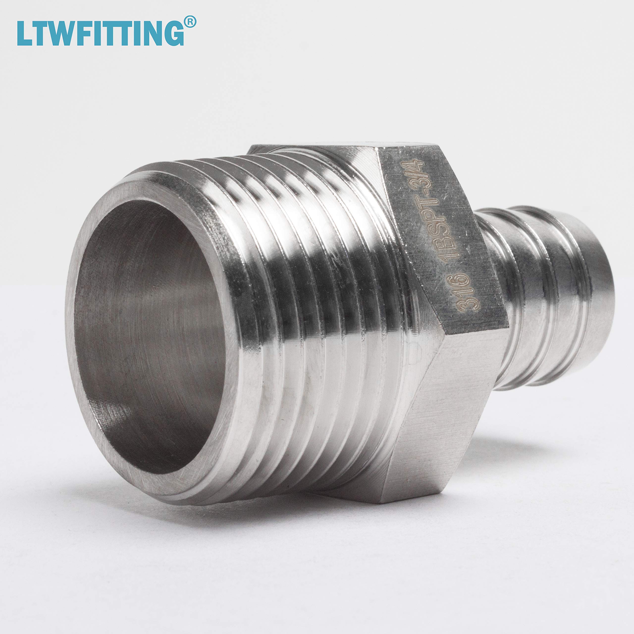 LTWFITTING Connettore raccordo acciaio inox 316 con attacco a spina 1" BSPT Maschio x 3/4"(19mm) per gas combustibile (Confezione da 5)