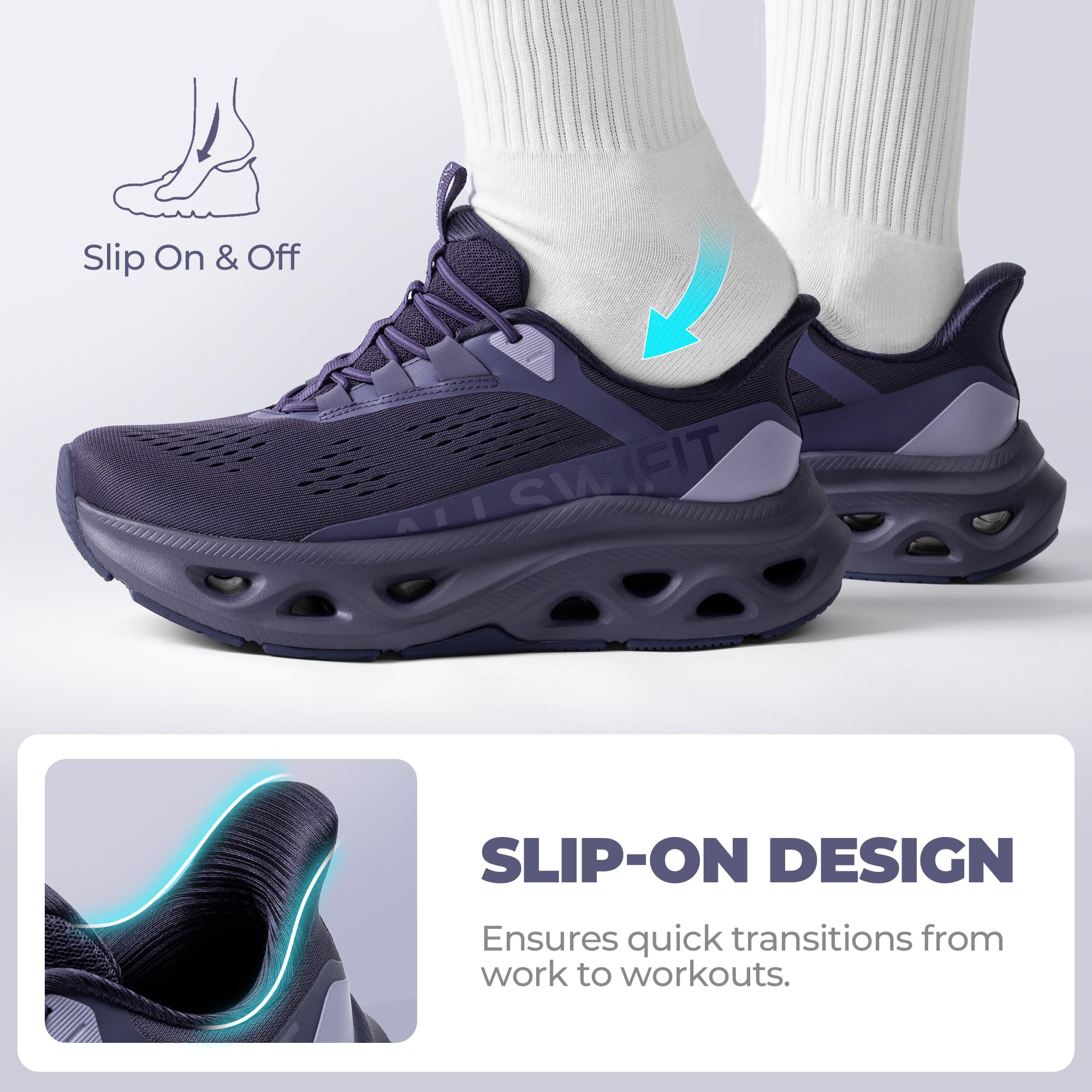 ALLSWIFIT Zapatillas de senderismo para mujer, sin cordones, con manos libres, antideslizantes, cómodas, para entrenamiento, gimnasio, atletismo, casual, transpirables, para correr, tenis MoveSlide