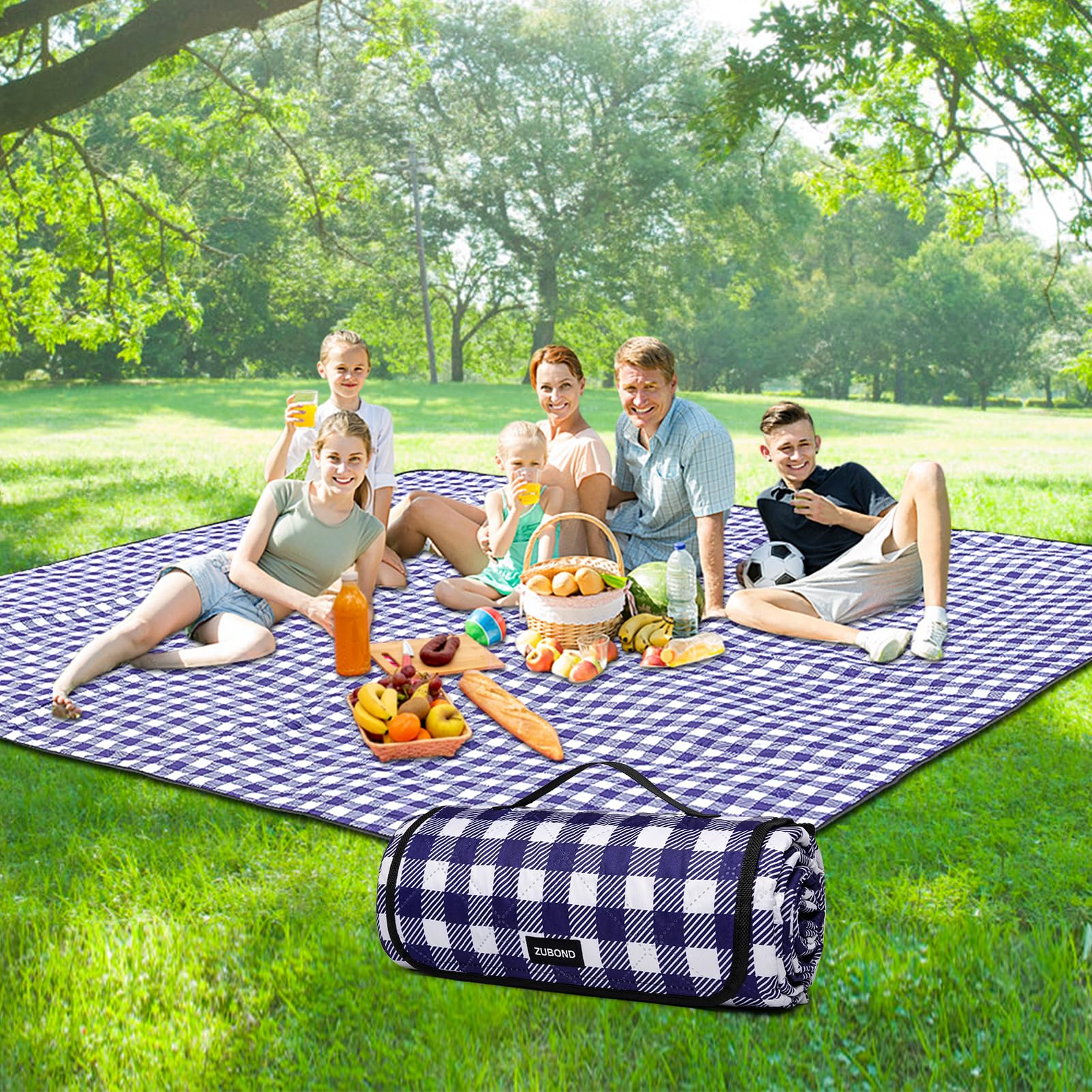 Picnic Blankets Outdoor Blanket Waterproof, 80''x80'' Extra Large Beach Blanket Sandproof Foldable Machine Washable, Vintage Gingham Picnic Mat Grass