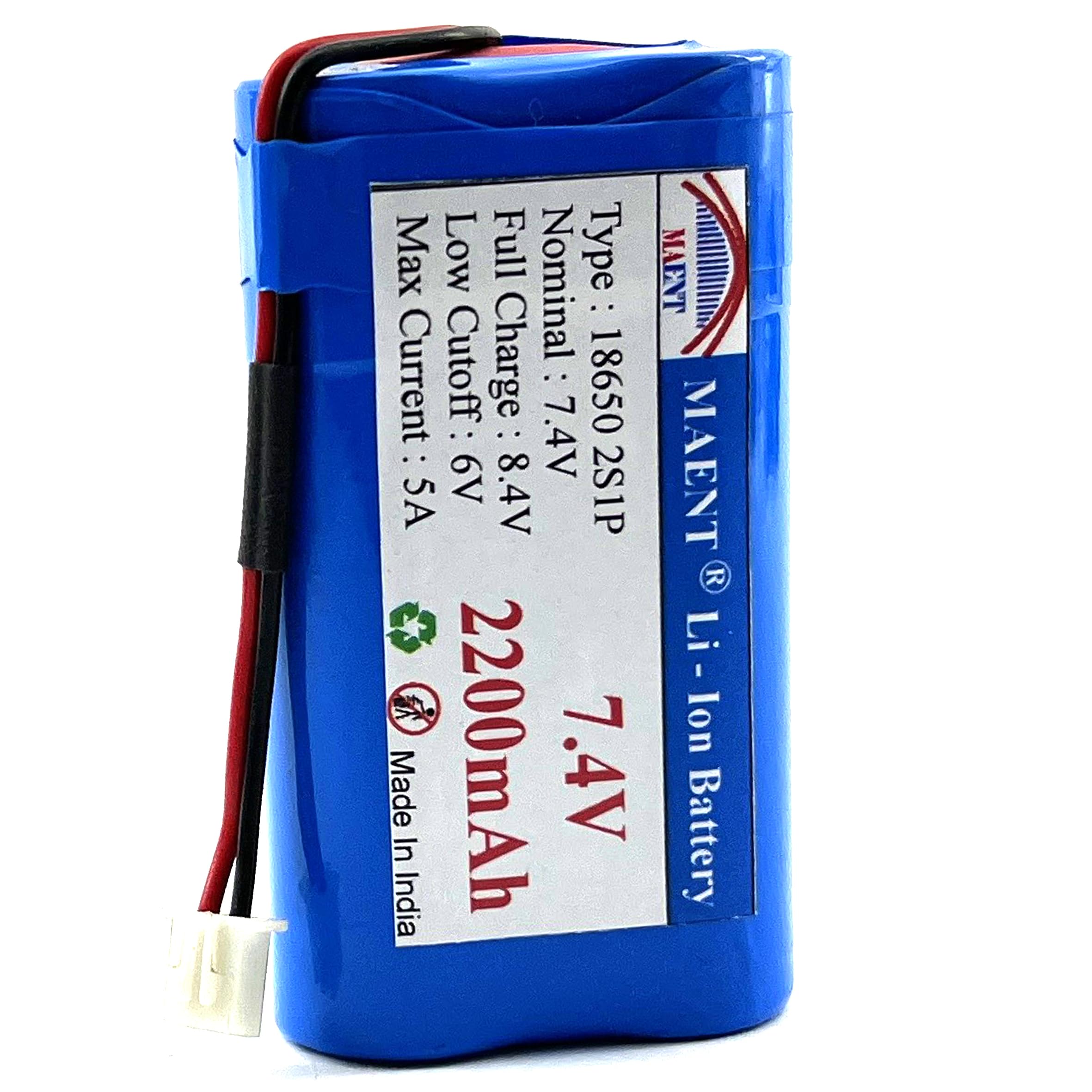 7.4V 18650 Lithium ion Rechargeable Battery 2S1P with JST PH2.54 DC Plug Balance 8.4V for Electronics Toys Lighting Equipment DIY Robotics Project Work (2 Pin JST 2.54mm, 2200 mah)-image-35