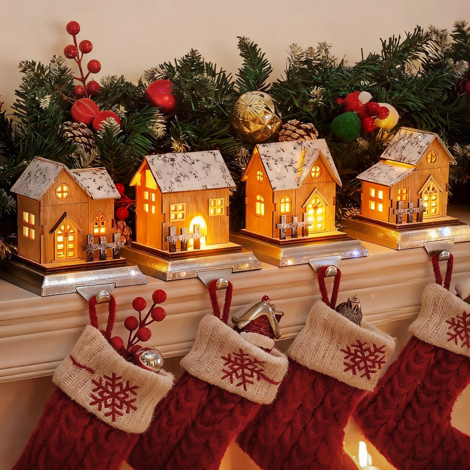 Amazon.com: 4 Pack Christmas Stocking Holders for Mantle, Wood
