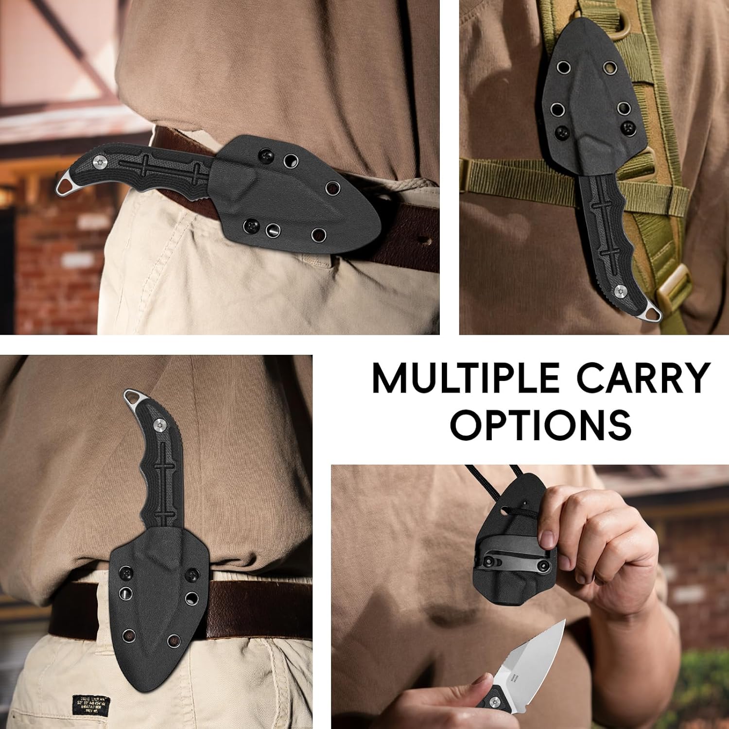 LOTHAR BEAVER EDC Fixed Blade Knife, Small Survival Knife with 2.2" 14C28N Steel Blade & Kydex Sheath, Adjustable Horizontal Vertical Carry for Camping, Hiking, Hunting, Everyday Carry
