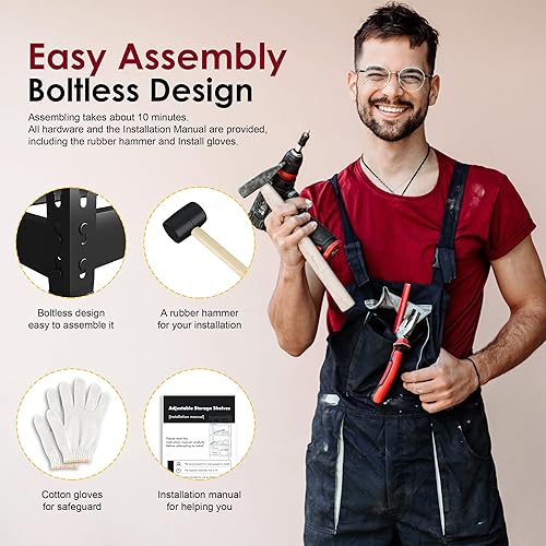 Miniatura 6 de Prilinex Estantes de almacenamiento resistentes de 48 pulgadas de ancho x 24 pulgadas de profundidad x 72 pulgadas de alto, estantería de metal