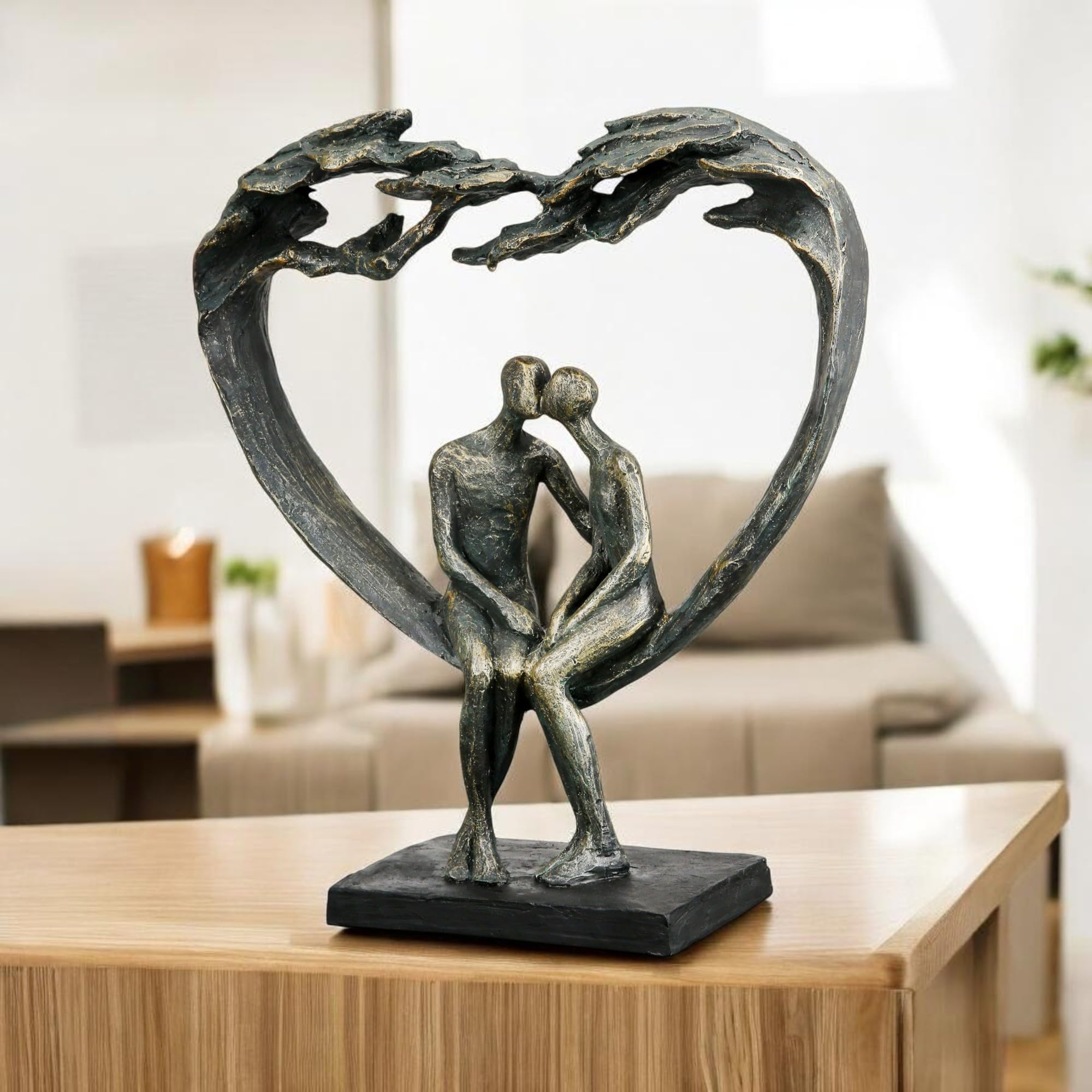 Casablanca Skulptur Kiss Under Tree, Deko Figur Bronze, Kunstharz Statue Wohnzimmer, Büro Dekoration H. 30 cm x B. 26,5 cm - Moderne Paarfigur Couple, Liebe Hochzeit