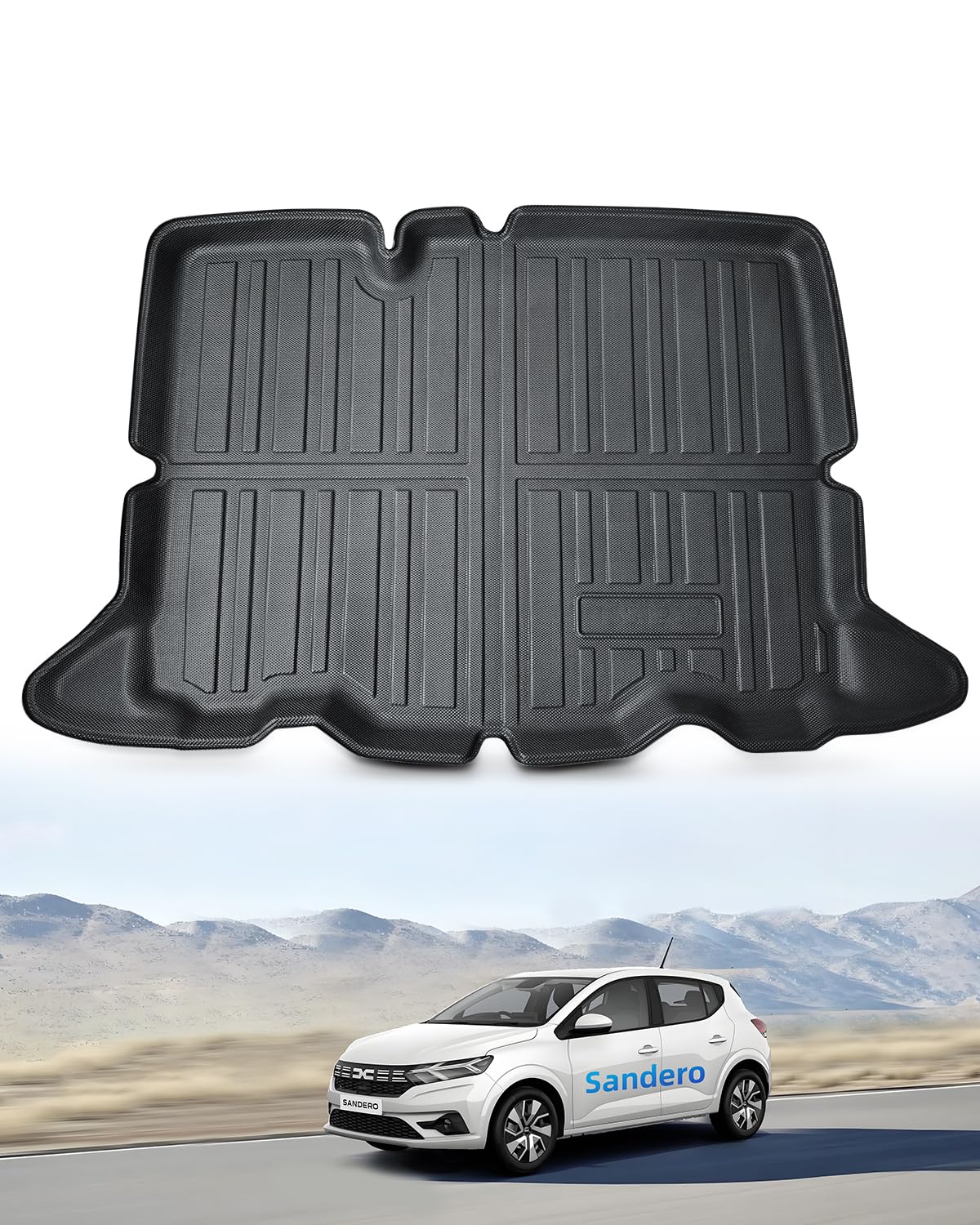 TPE Alfombrillas Maletero Inferior para Dacia Sandero 3 2021-2026 | Alfombras Maletero Originales, Protector Maletero Antideslizantes e Impermeables, Funda Maletero con Bordes Elevados