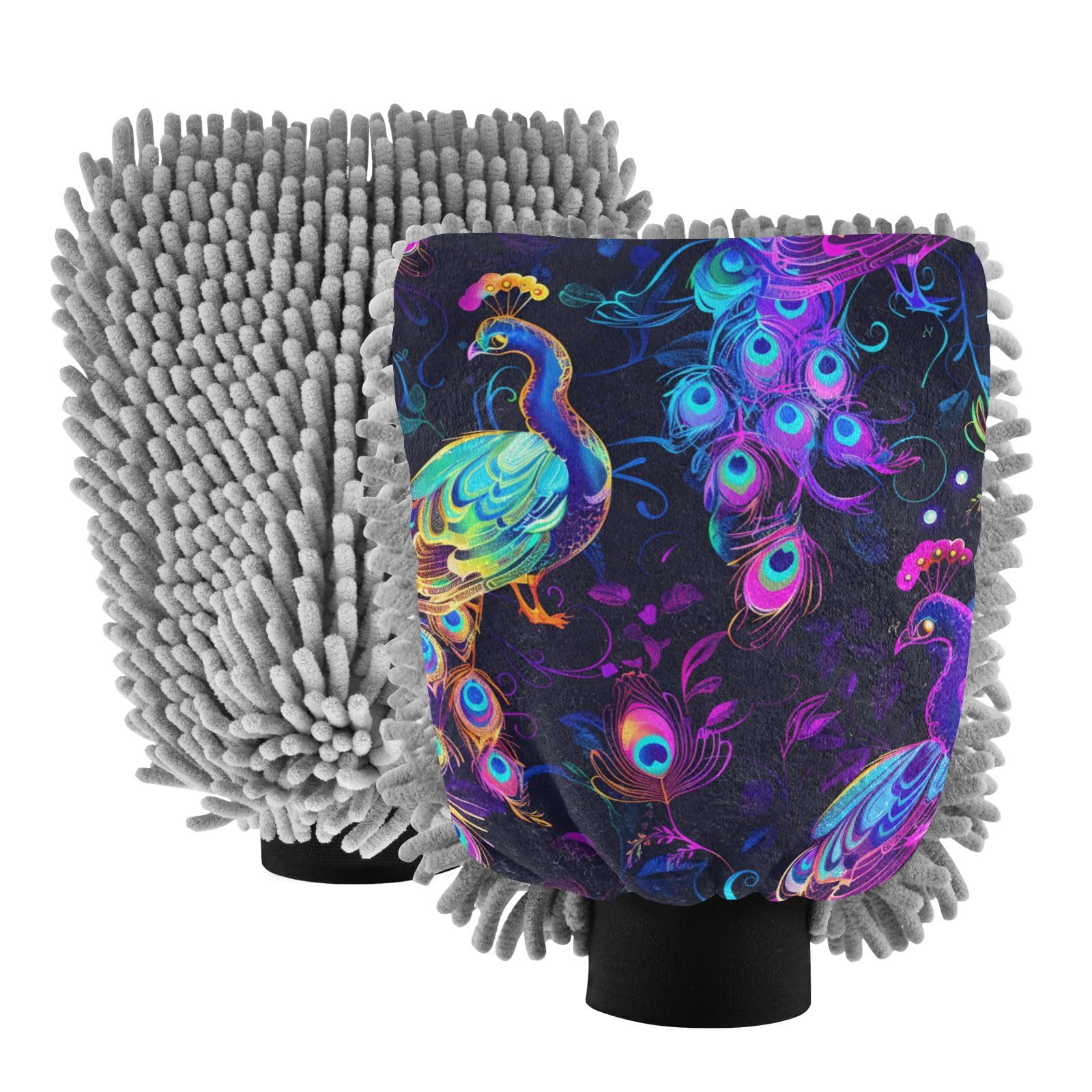 IOACIY Absorbent Microfiber Car Wash Drying Mitts, 2 Pack, Scratch-Free & Lint-Free, Rich Foam, Highly Absorbent, Double Sided, Wash Mitt Perfect for Car Washing, M, Peacock (14)